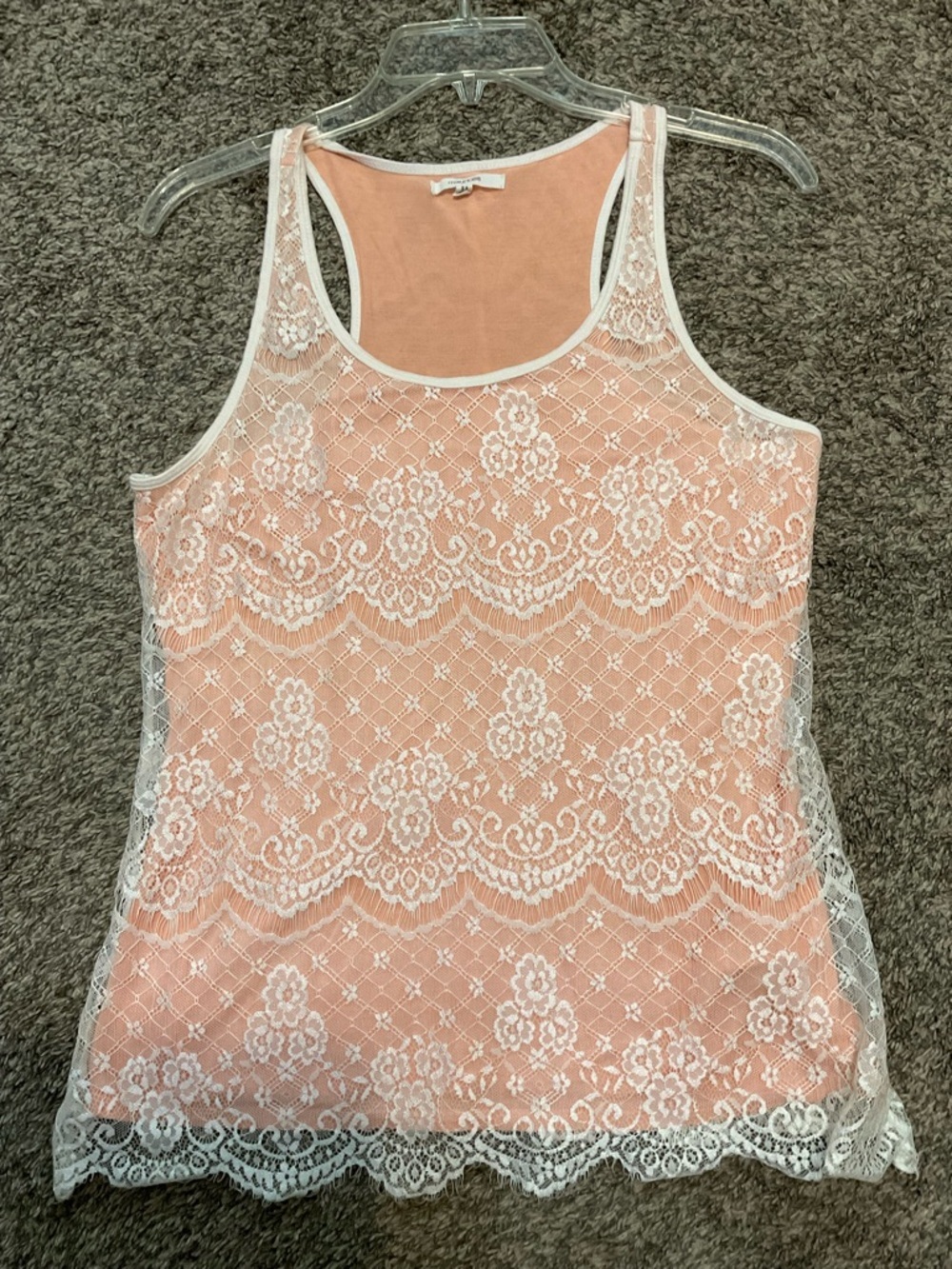 Maurices Peach Tank with Cream Lace Overlay and Scalloped edge. Medium